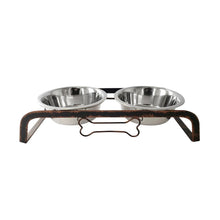 Load image into Gallery viewer, Rustic Elevated 32oz Two Bowl Dog Feeding Station