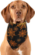 Load image into Gallery viewer, Halloween Dog Bandanas Pumpkin And Spider Web Bibs Triangle Reversible Fall Pet Scarf Premium Durable Fabric Adjustable Fit