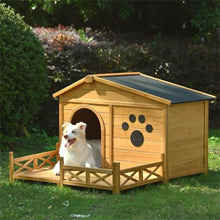 Load image into Gallery viewer, 48 Wooden Dog House Outdoor With Porch, Dog Kennel With Water-Resistant Asphalt Roof And Fencing,Indoor &amp; Outdoor Dog Crate With Paw Print, Medium, Nature
