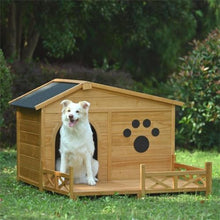Load image into Gallery viewer, 48 Wooden Dog House Outdoor With Porch, Dog Kennel With Water-Resistant Asphalt Roof And Fencing,Indoor &amp; Outdoor Dog Crate With Paw Print, Medium, Nature
