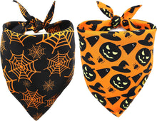 Load image into Gallery viewer, Halloween Dog Bandanas Pumpkin And Spider Web Bibs Triangle Reversible Fall Pet Scarf Premium Durable Fabric Adjustable Fit
