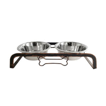Load image into Gallery viewer, Rustic Elevated 32oz Two Bowl Dog Feeding Station
