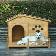 Load image into Gallery viewer, 48 Wooden Dog House Outdoor With Porch, Dog Kennel With Water-Resistant Asphalt Roof And Fencing,Indoor &amp; Outdoor Dog Crate With Paw Print, Medium, Nature
