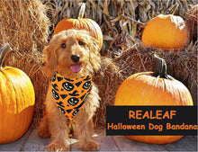 Load image into Gallery viewer, Halloween Dog Bandanas Pumpkin And Spider Web Bibs Triangle Reversible Fall Pet Scarf Premium Durable Fabric Adjustable Fit
