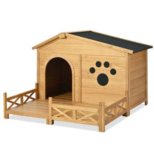 Load image into Gallery viewer, 48 Wooden Dog House Outdoor With Porch, Dog Kennel With Water-Resistant Asphalt Roof And Fencing,Indoor &amp; Outdoor Dog Crate With Paw Print, Medium, Nature
