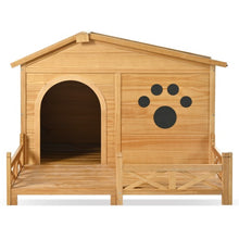 Load image into Gallery viewer, 48 Wooden Dog House Outdoor With Porch, Dog Kennel With Water-Resistant Asphalt Roof And Fencing,Indoor &amp; Outdoor Dog Crate With Paw Print, Medium, Nature
