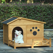 Load image into Gallery viewer, 48 Wooden Dog House Outdoor With Porch, Dog Kennel With Water-Resistant Asphalt Roof And Fencing,Indoor &amp; Outdoor Dog Crate With Paw Print, Medium, Nature
