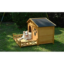 Load image into Gallery viewer, 48 Wooden Dog House Outdoor With Porch, Dog Kennel With Water-Resistant Asphalt Roof And Fencing,Indoor &amp; Outdoor Dog Crate With Paw Print, Medium, Nature

