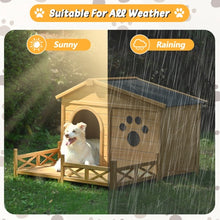 Load image into Gallery viewer, 48 Wooden Dog House Outdoor With Porch, Dog Kennel With Water-Resistant Asphalt Roof And Fencing,Indoor &amp; Outdoor Dog Crate With Paw Print, Medium, Nature

