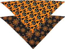 Load image into Gallery viewer, Halloween Dog Bandanas Pumpkin And Spider Web Bibs Triangle Reversible Fall Pet Scarf Premium Durable Fabric Adjustable Fit
