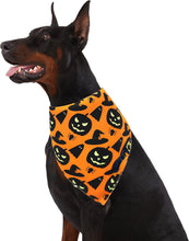 Load image into Gallery viewer, Halloween Dog Bandanas Pumpkin And Spider Web Bibs Triangle Reversible Fall Pet Scarf Premium Durable Fabric Adjustable Fit
