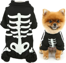 Load image into Gallery viewer, Halloween Dog Costumes For Small Dog Glow In The Dark Skeleton Pet Jumpsuit Skull Puppy Pajamas Breathable Stretchy Halloween Holiday Cosplay Party Apparel

